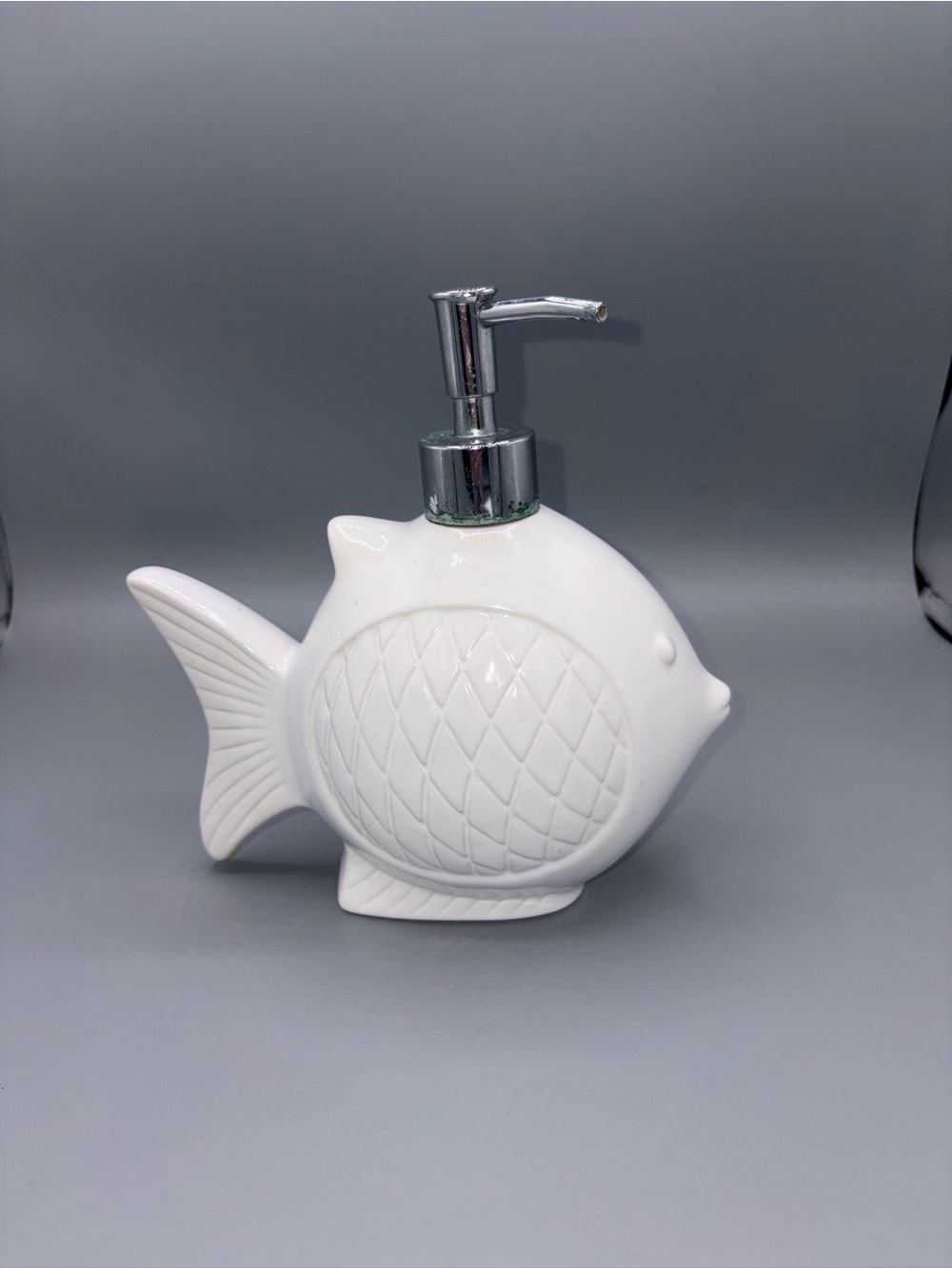 White Fish-Shaped Ceramic Soap Dispenser - Stylish Bathroom or Kitchen Accessory